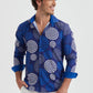 Camicia slim fit elasticizzata blu con stampa digitale