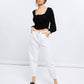Blusa corta in rayon con maniche a sbuffo