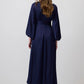 Abito in raso drappeggiato blu notte