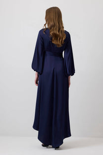 Abito in raso drappeggiato blu notte
