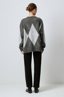 Maglione in maglia a rombi girocollo antracite