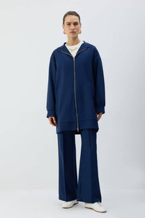 Giacca lunga con cappuccio e zip
