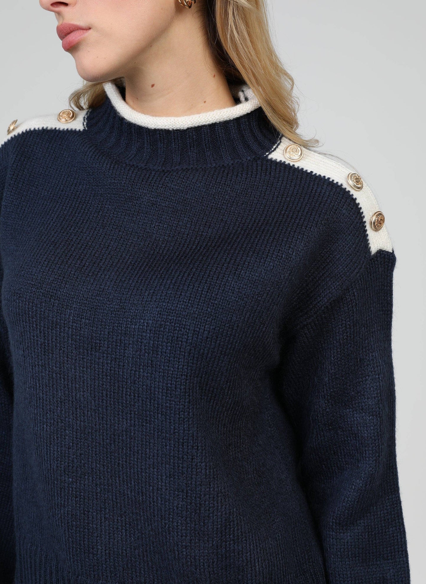 Maglione Louki Blu Marino con Bottoni Gioiello