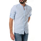 Camicia uomo in cotone e lino con collo alla coreana, blu