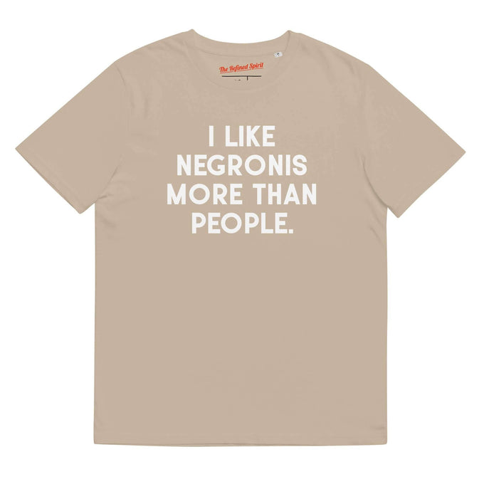 T-shirt unisex in cotone biologico con scritta “I Negronis mi piacciono più delle persone”