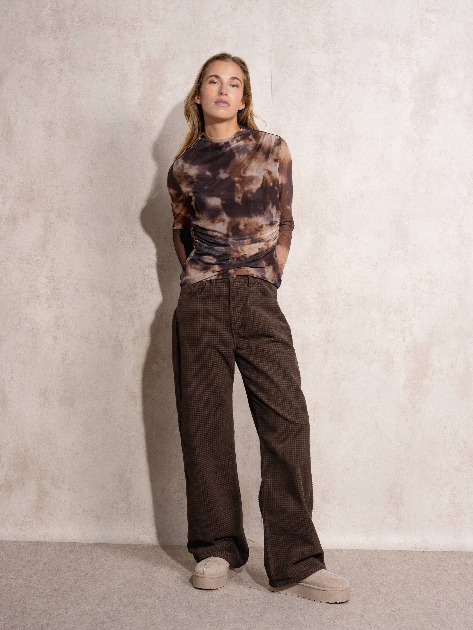 Pantaloni wide leg in cotone testurizzato