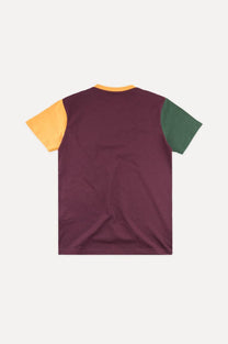T-shirt con taschino in cotone biologico color block bordeaux