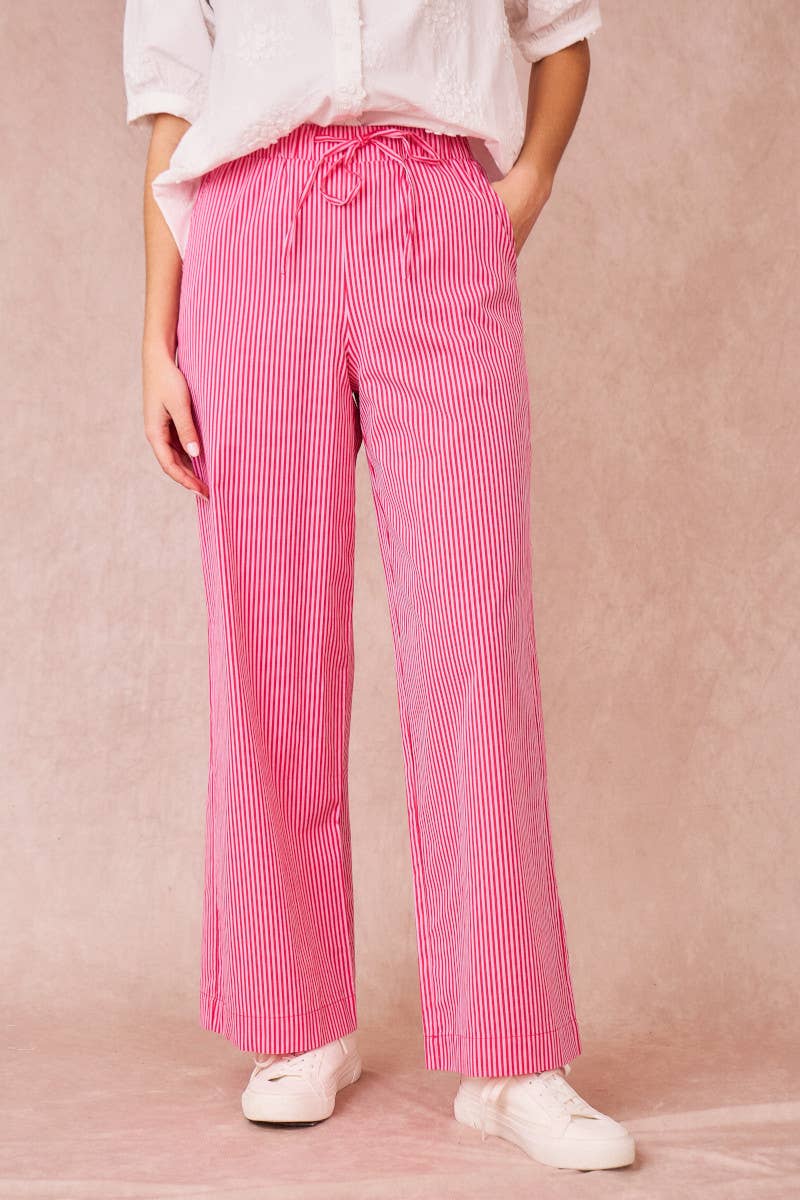 Pantaloni a righe rosa e bianche in cotone a gamba larga
