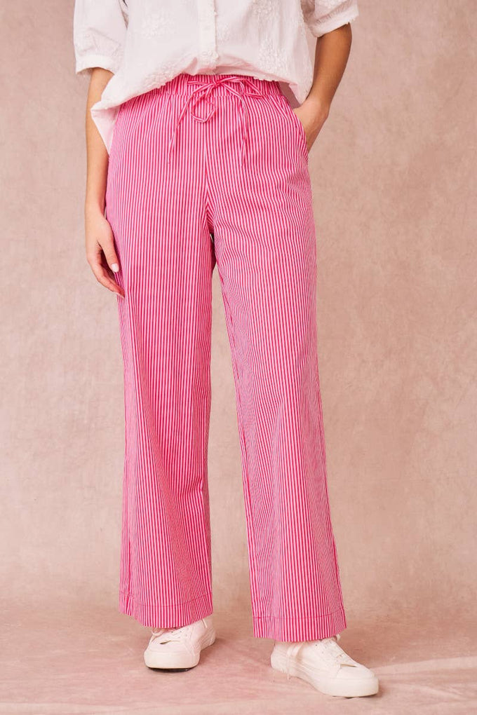 Pantaloni a righe rosa e bianche in cotone a gamba larga