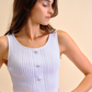 Top in maglia a costine in cotone con bottoni gioiello