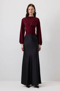 Body drappeggiato bordeaux a maniche lunghe stile portafoglio