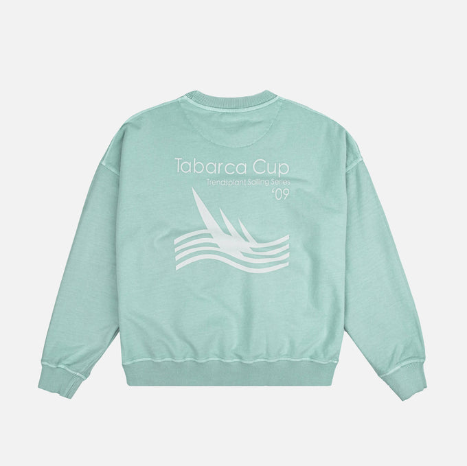 Felpa oversize da donna in cotone biologico verde con stampa nautica