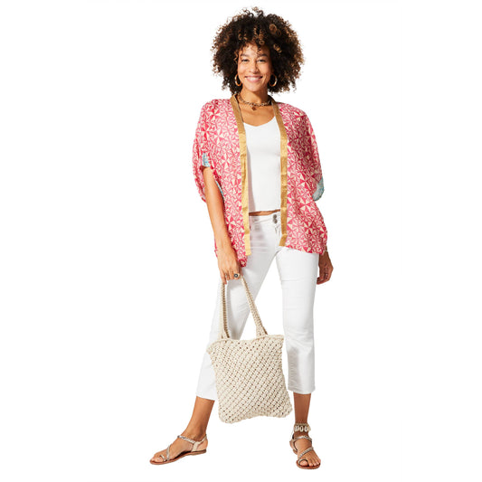 Kimono estivo boho in cotone a maniche corte