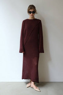 Abito lungo crochet bordeaux in misto cotone
