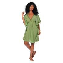 Vestito estivo boho in cotone con scollo a V e maniche a campana