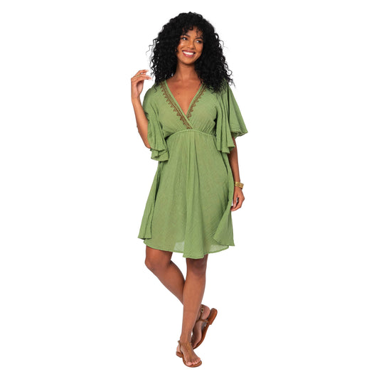 Vestito estivo boho in cotone con scollo a V e maniche a campana