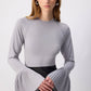 Body grigio a maniche lunghe con polsini plissettati