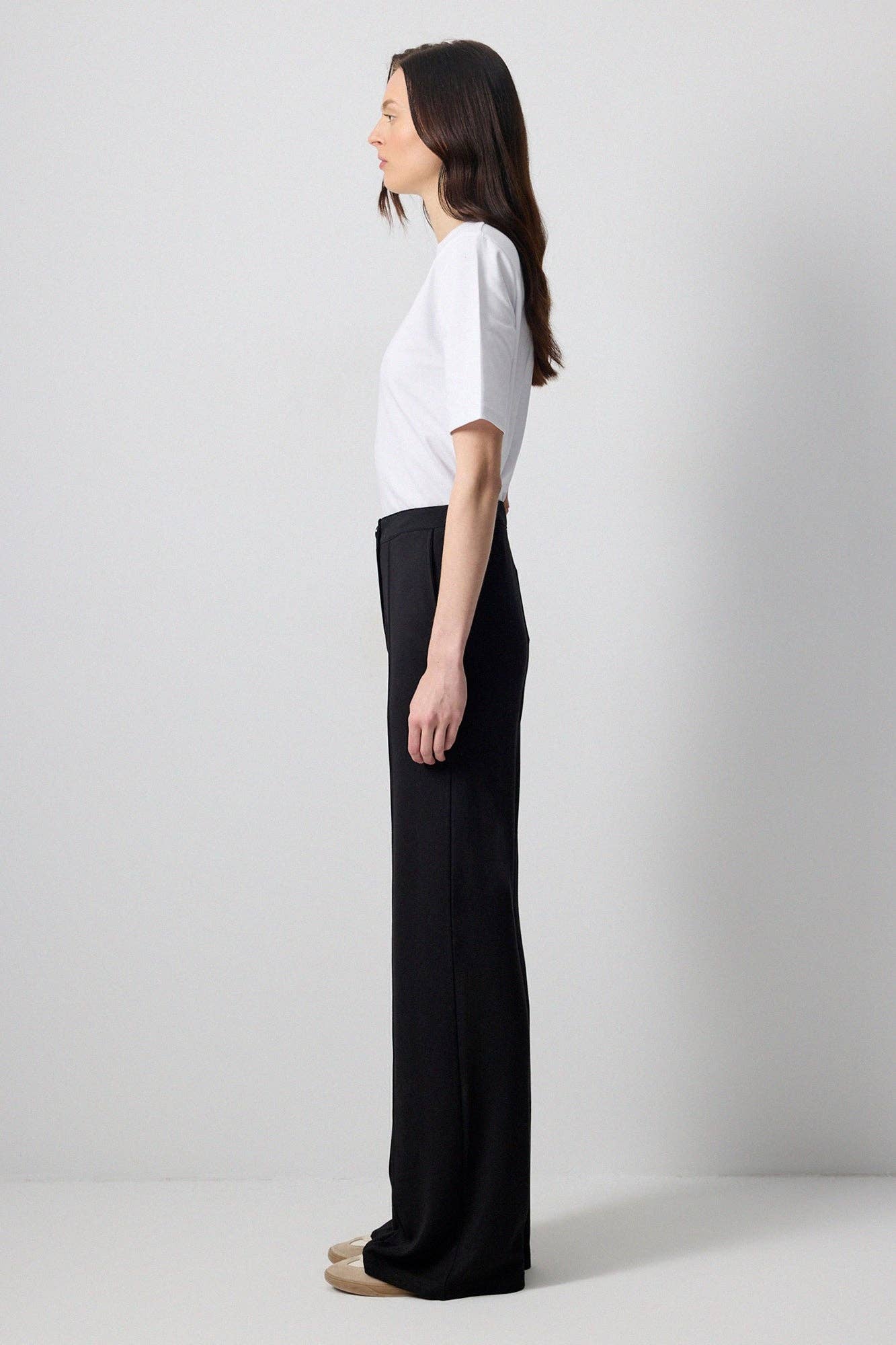 Pantaloni a maglia a coste neri a vita alta