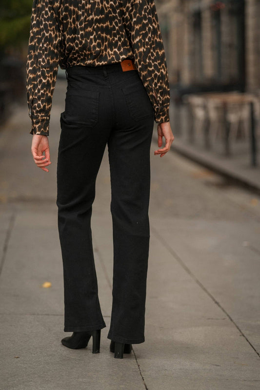 Pantaloni neri in twill di cotone a gamba dritta