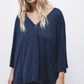 Maglietta oversize in lyocell con scollo a V e maniche 3/4