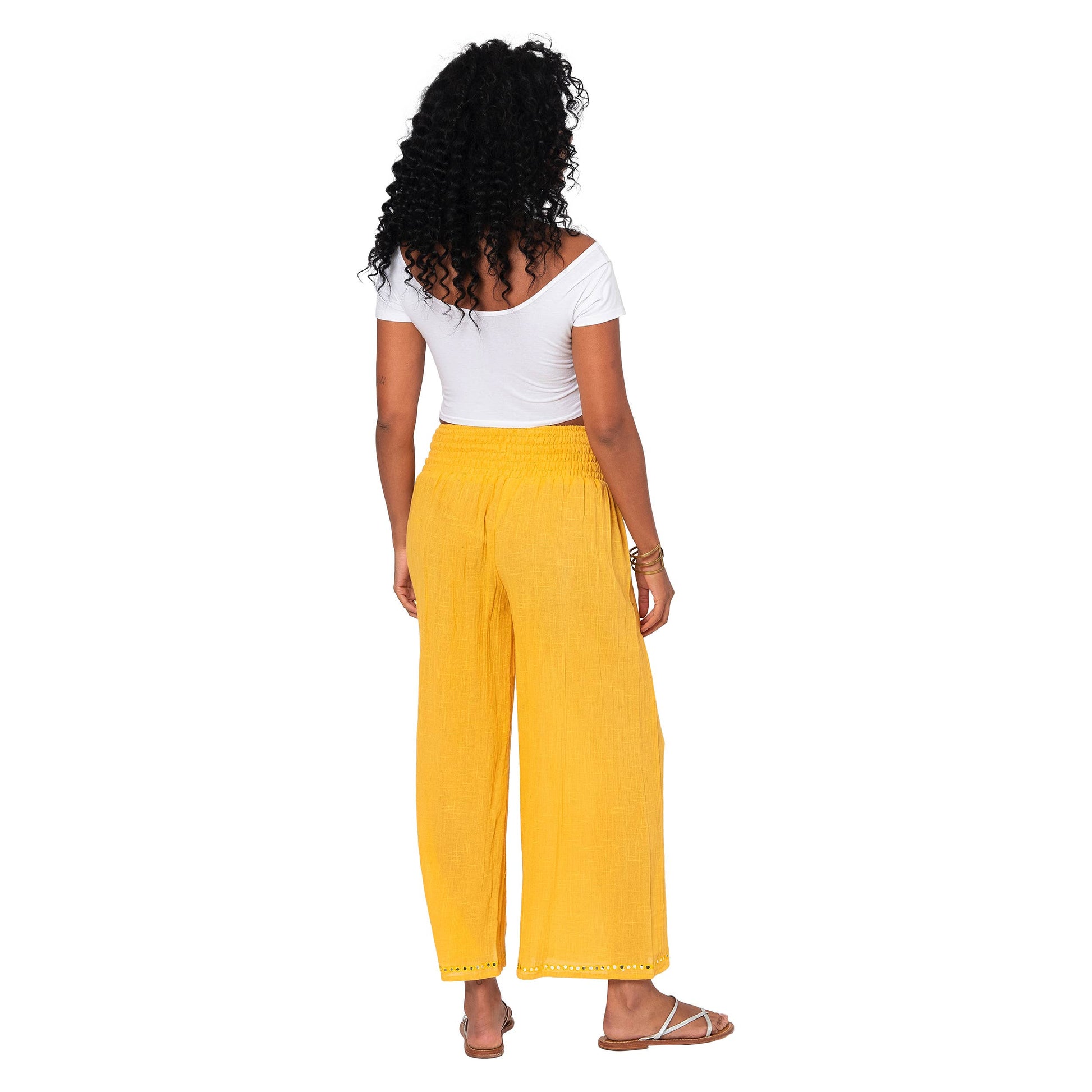 Pantaloni estivi culotte in cotone gialli