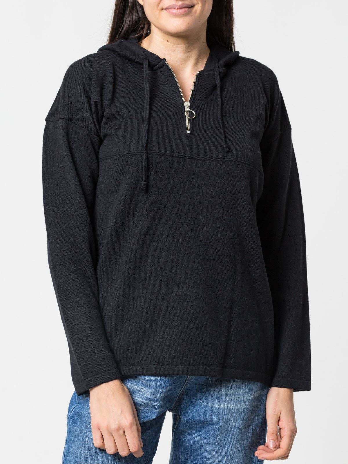 Felpa con cappuccio in maglia con mezza zip