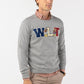 Maglia girocollo grigia con patch ricamate