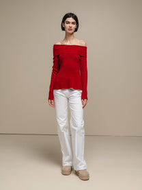 Maglione in maglia off-shoulder a coste