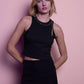Top canotta cropped a costine con dettaglio zip