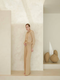 Pantaloni in maglia 3D a gamba larga in misto cashmere