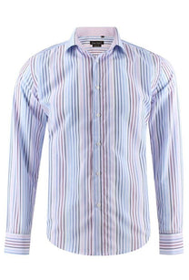 Camicia slim fit a righe blu e bordeaux