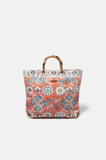 Borsa tote effetto velluto con manici effetto bambù