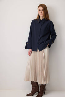 Camicia corta in popeline con maxi polsini