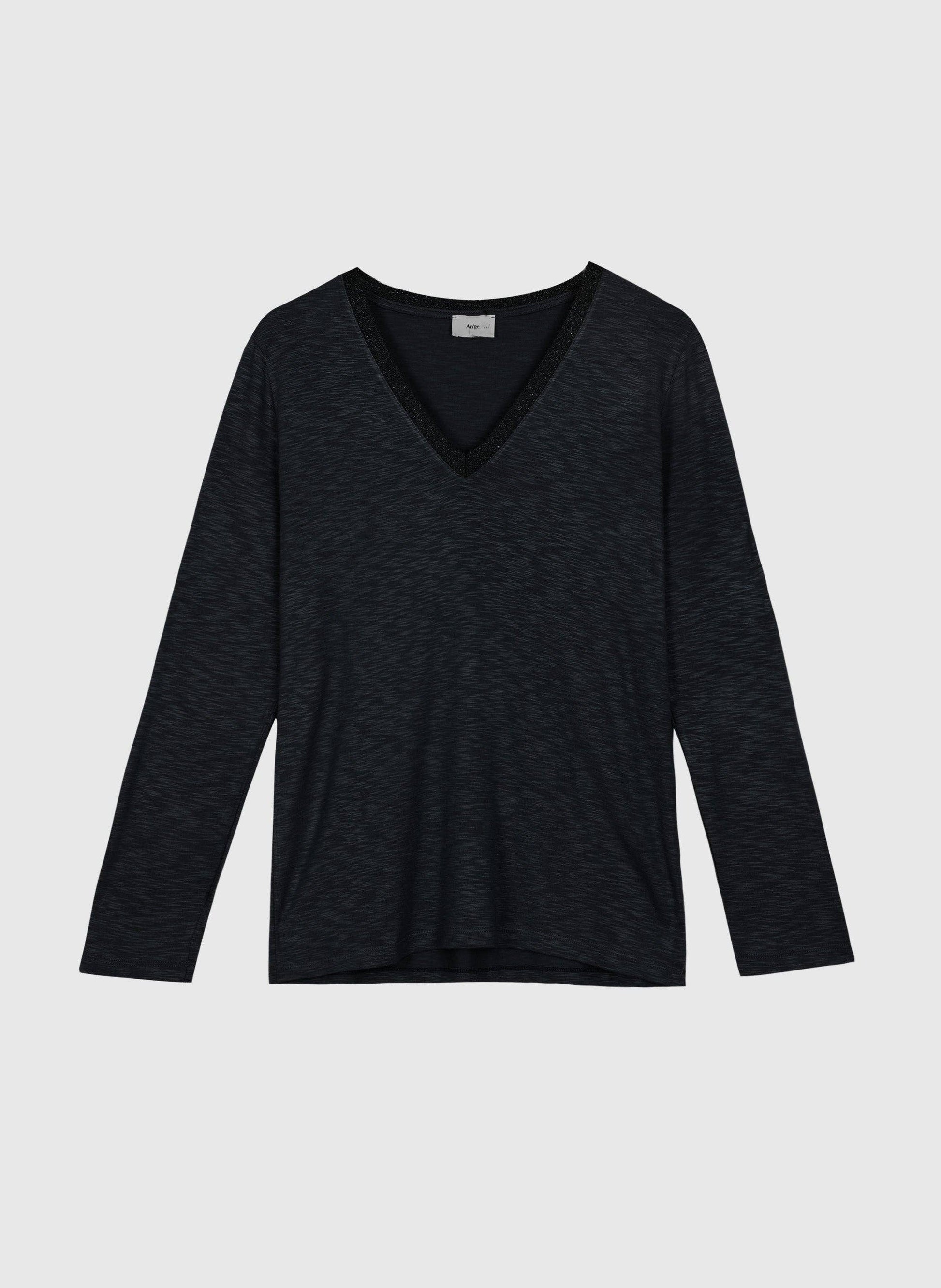 T-shirt Tenio nera con scollo a V e maniche lunghe