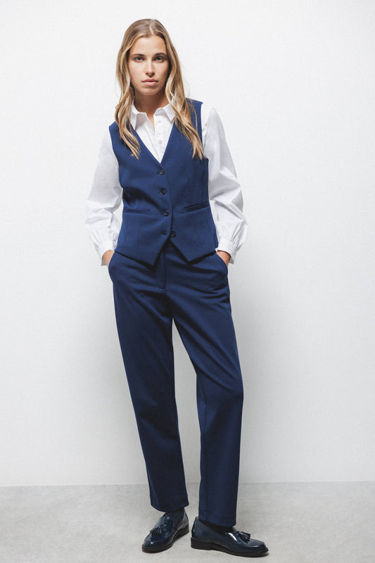 Gilet sartoriale blu navy con scollo a V