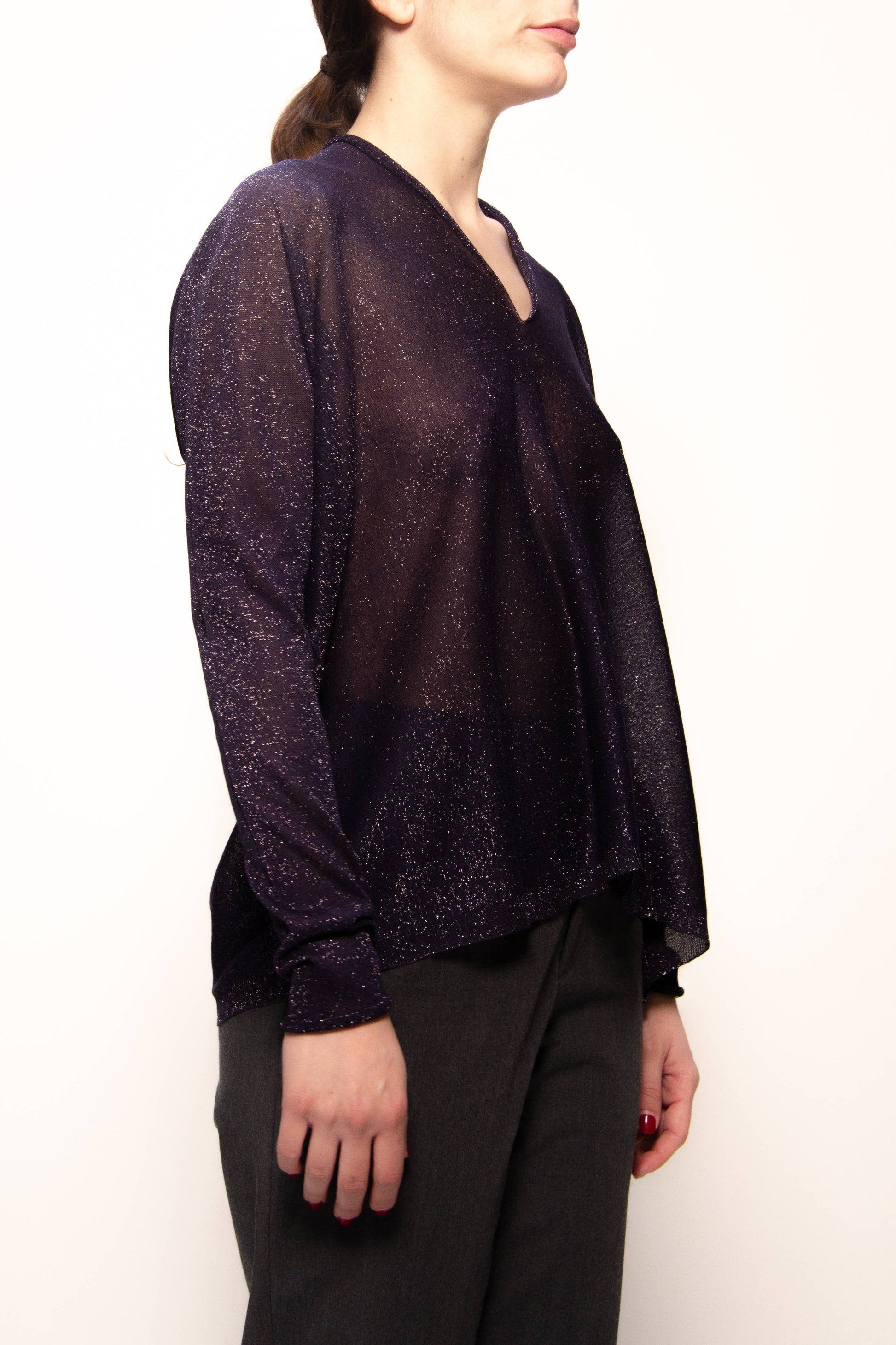 Maxi maglione glitterato con scollo a V