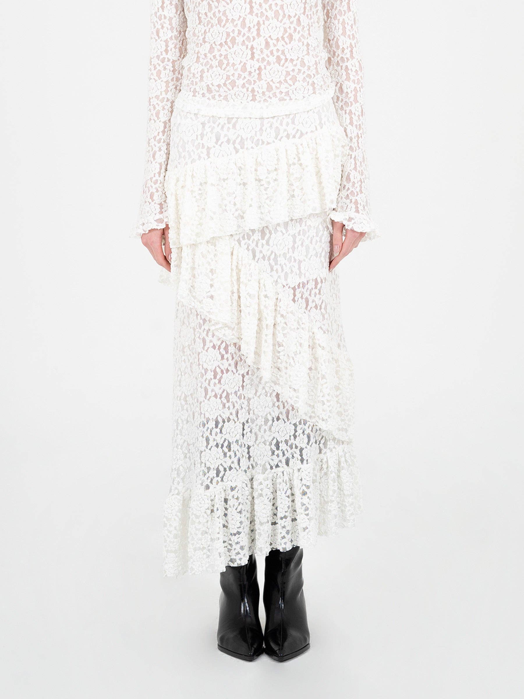 Gonna lunga asimmetrica in pizzo bianco Cupid