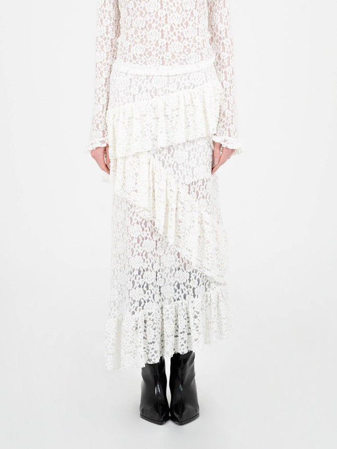 Gonna lunga asimmetrica in pizzo bianco Cupid