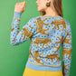 Cardigan blu con stampa leopardata