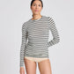 Top in lana a righe verde oliva scuro