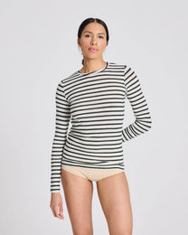 Top in lana a righe verde oliva scuro