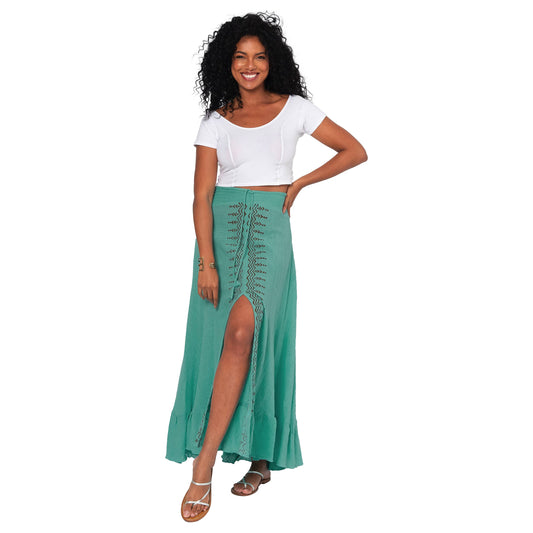 Gonna da spiaggia lunga verde in voile con spacco