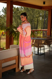 Kimono lungo a righe multicolor in cotone