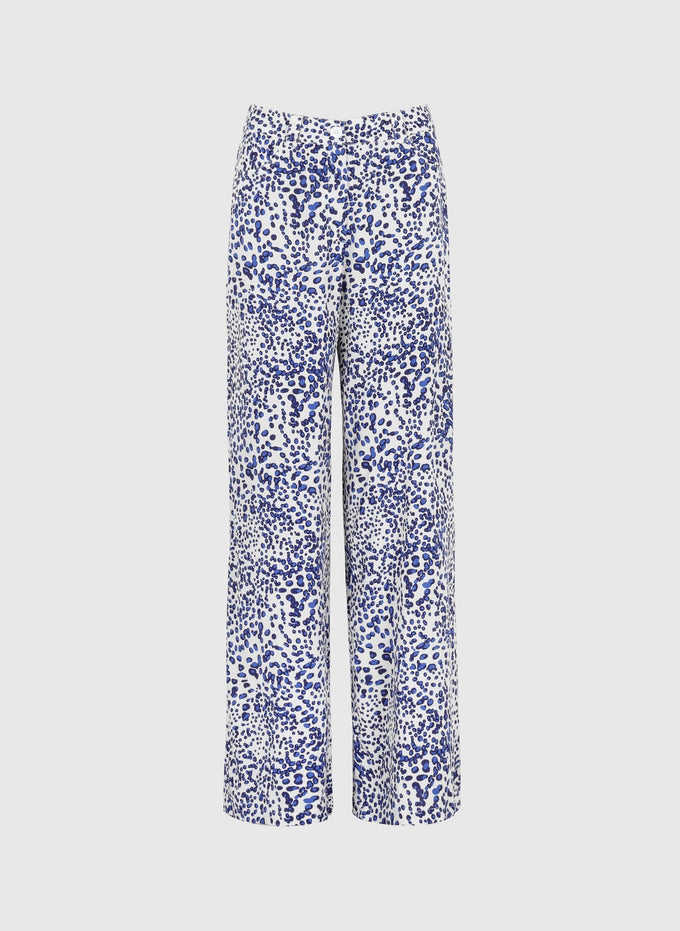 Pantaloni a zampa vita alta con stampa blu