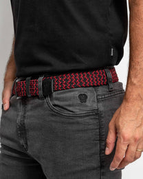 Cintura elastica intrecciata rosso e nero con fibbia