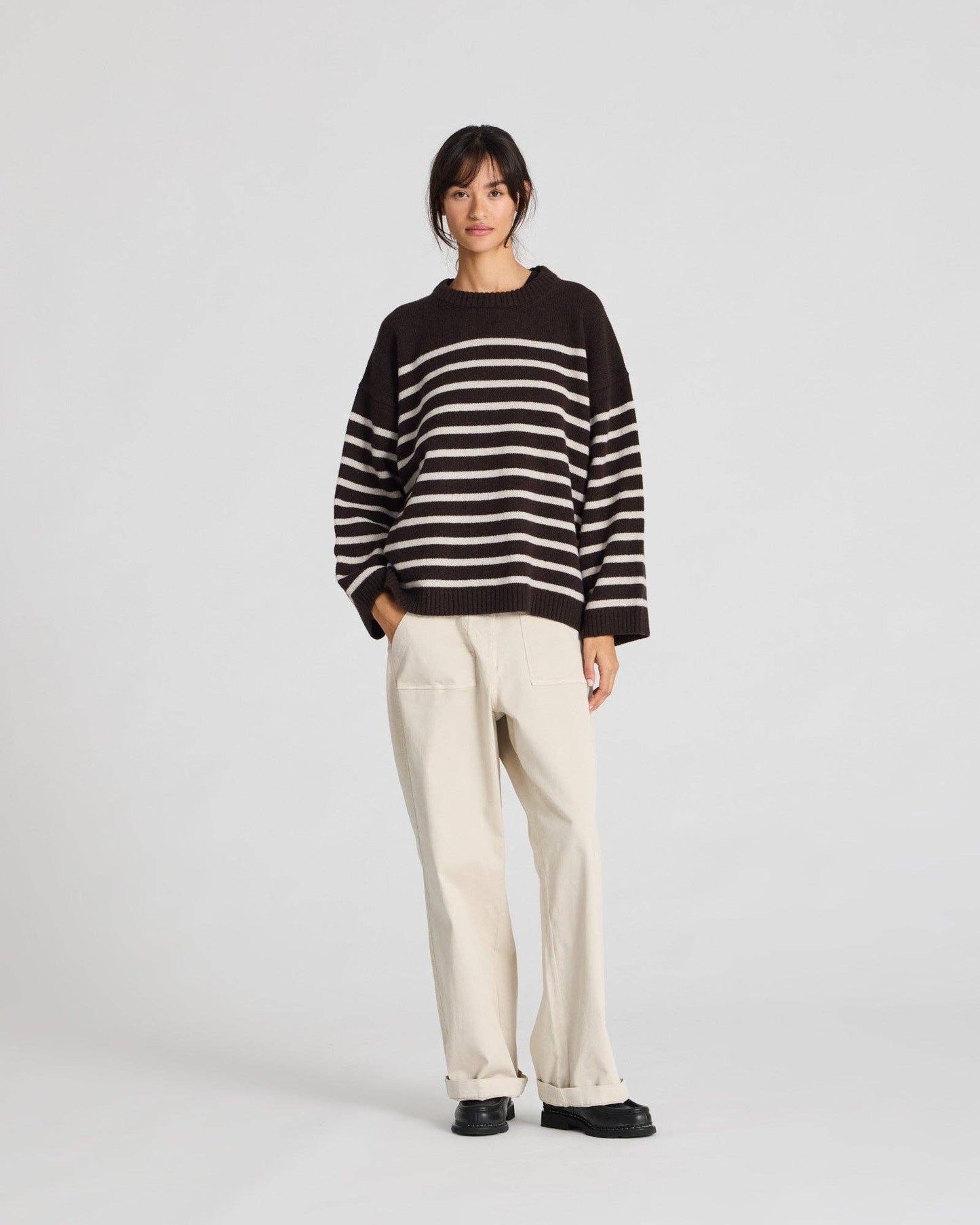 Maglione oversize a righe in lana d’agnello Barbera