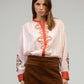 Camicia rosa SISKA ricamata in popeline di cotone