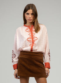 Camicia rosa SISKA ricamata in popeline di cotone