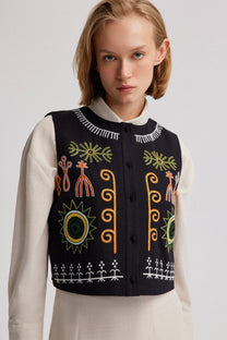 Gilet in lino ricamato