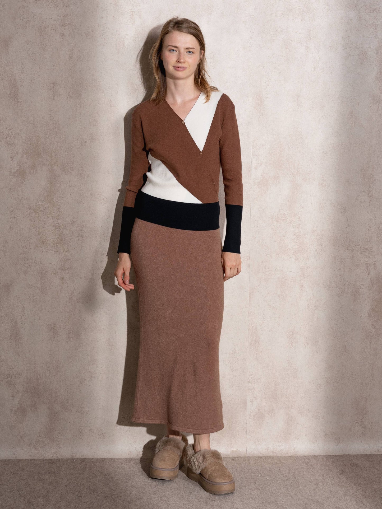 Maglione cache-cœur color block da donna